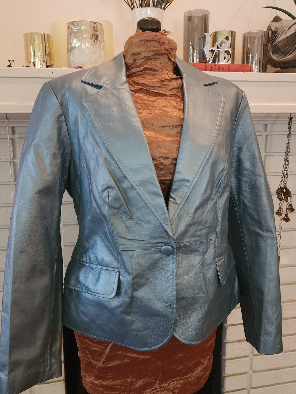 Bernardo Teal Leather Single-Button Blazer